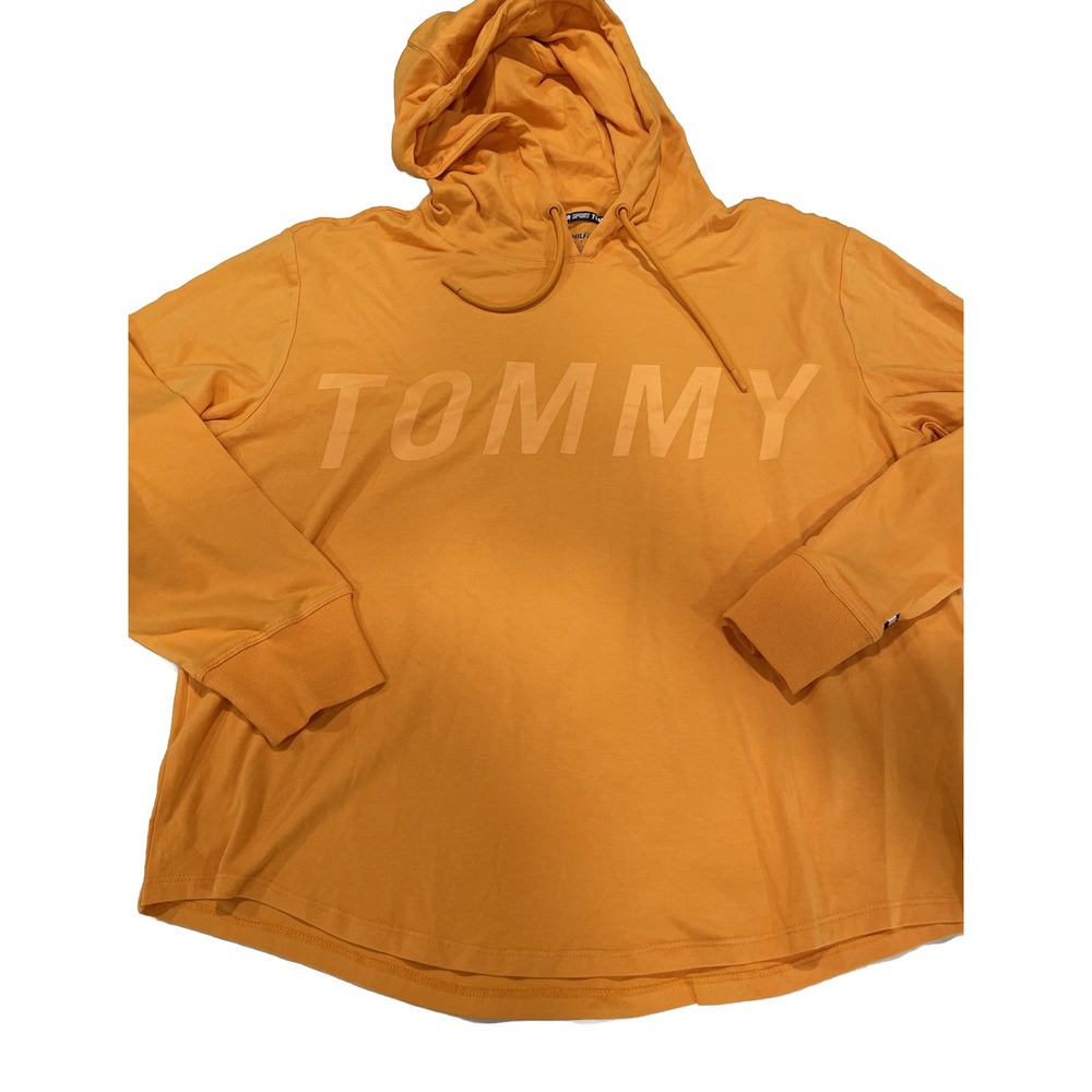 MENS TOMMY HILFIGER L Orange‎ Hooded Spellout Performance SI42